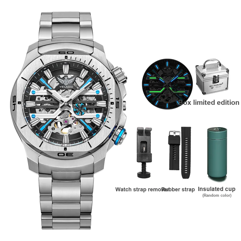 YELANG X Collection Automatic Mechanical Movement Stainless Steel Watchband Watch Men's Watches Cut-Out Dial-6
