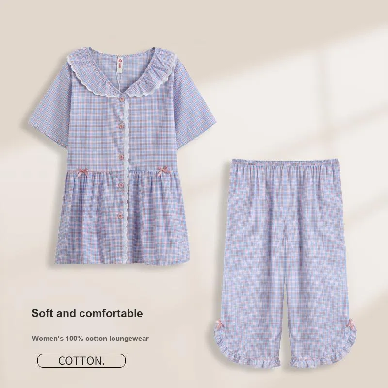 FENTENG Pajama Set Women's Purple Plaid-1
