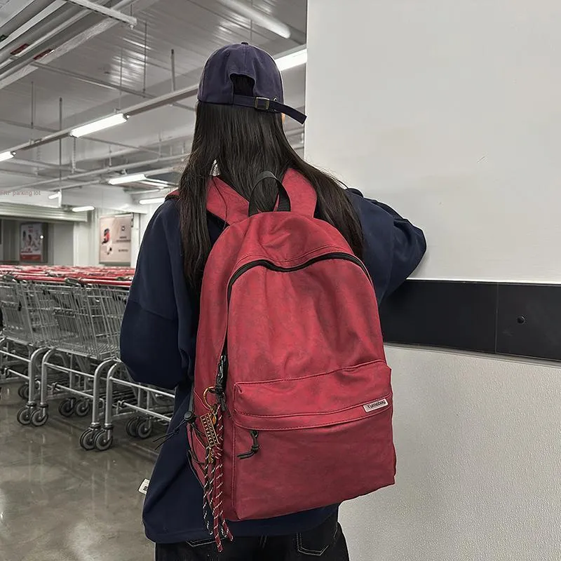 Single Warehouse Nylon Backpack Unisex White/Red/Green/Black-8