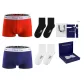 Long Staple Cotton[Red+Royal Blue]+[100% cotton Crew Socks × 2 Pack]Gift Box Set