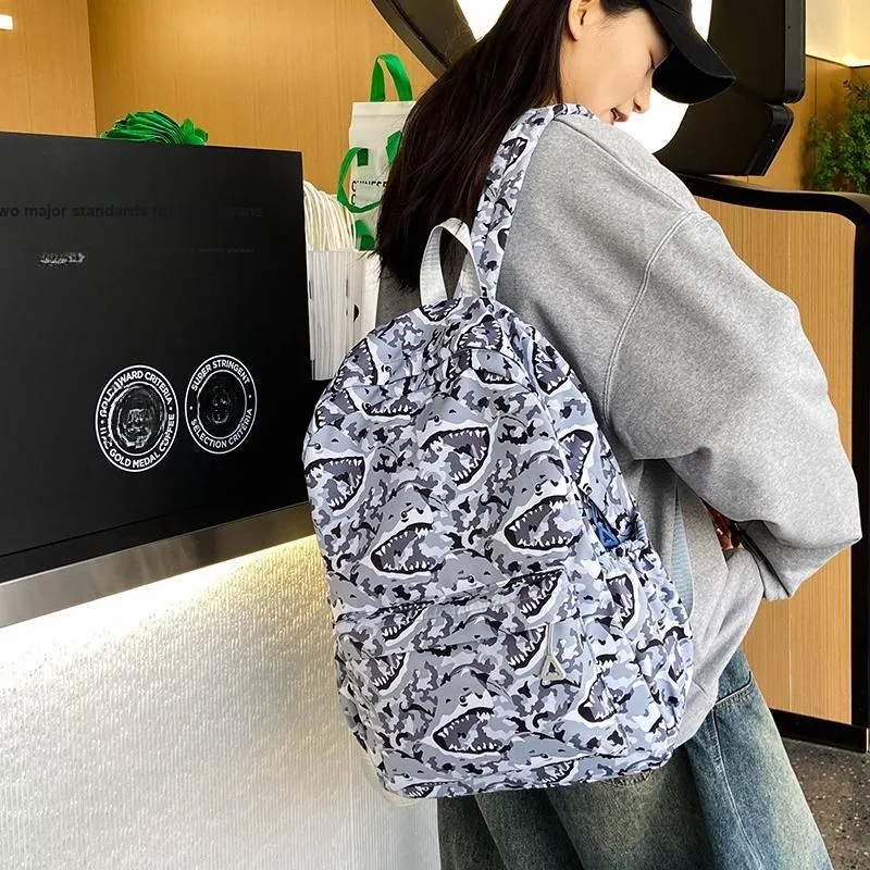 BUBM Nylon Backpack Regular Unisex Sky Blue/Navy Blue/Gray/Purple/Green-24