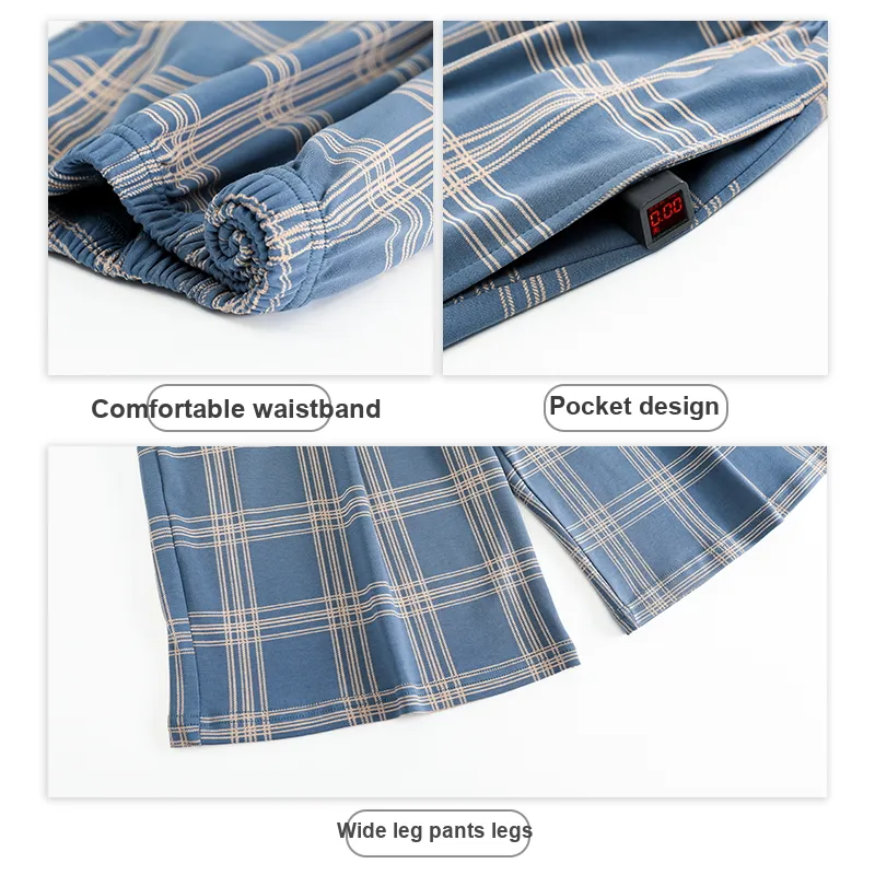 Ordifen Pajama Pants Men's Blue Plaid-4
