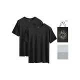 V-Neck Short-Sleeved (Black+Black) 100% cotton Skin-Friendly/Moisture-Wicking Breathable