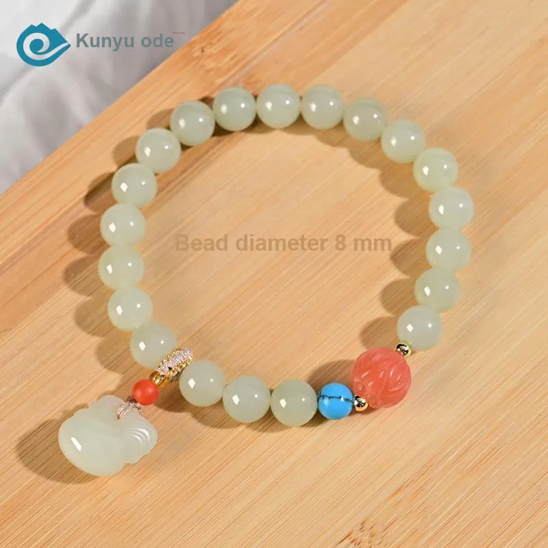KUNYUYAO Chinese Zodiac Zodiac Year Bead Chain Beaded Bracelet White Jade Unisex-43