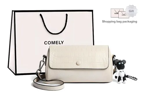 COMELY Cow Leather Patchwork Synthetic Leather Pillow Bag Shoulder Bag Crossbody Bag Regular Women's Ecru