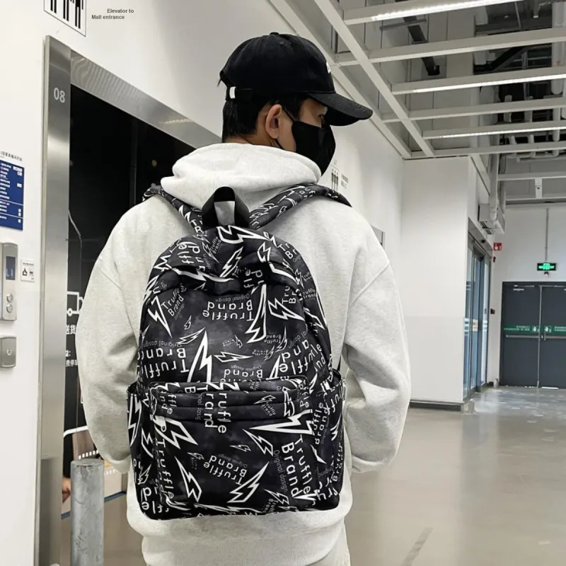 BAODIDAISHU Nylon Backpack Unisex White/Gray/Black-19