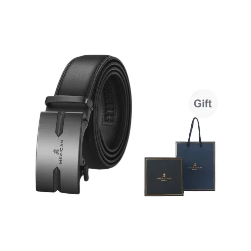 MEXICAN Casual Automatic Buckle Cow Split Leather Belts Men's Black 3.5cm Width