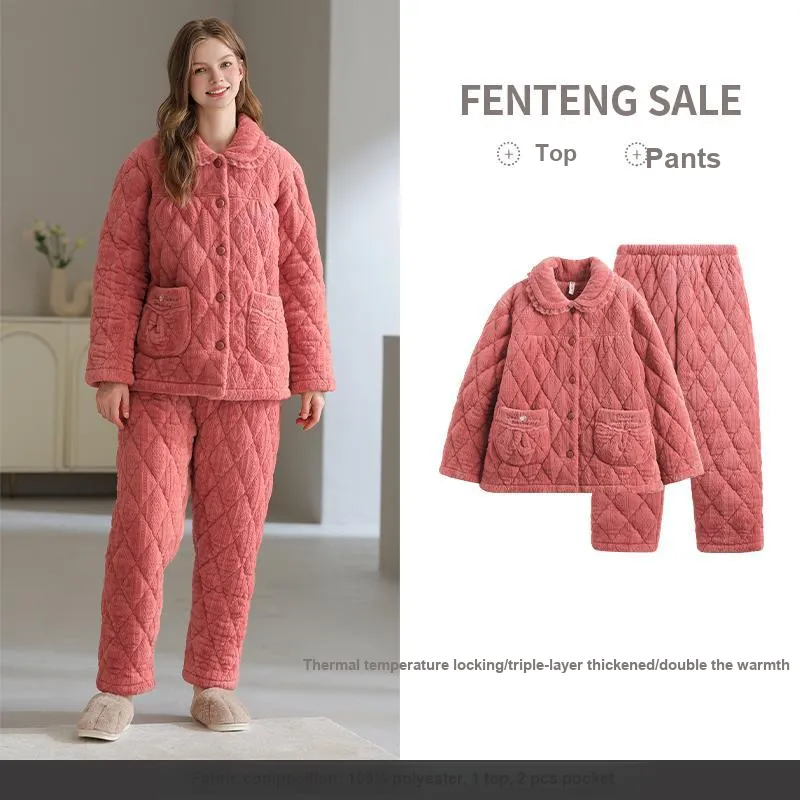 FENTENG Pajama Set Women's Maple Leaf Red-3