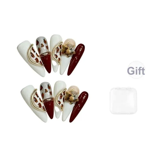 Fanze Китайский стиль Французский Magic Mirror False Nail Миндаль Длинный Темно-красный Smudge 30MM