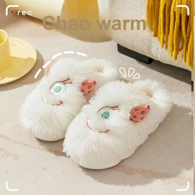 Foot Recreation Winter Cartoon Cute Long Mohair Suede Fabric Warm Slip Resistant Home Slippers Women's-9