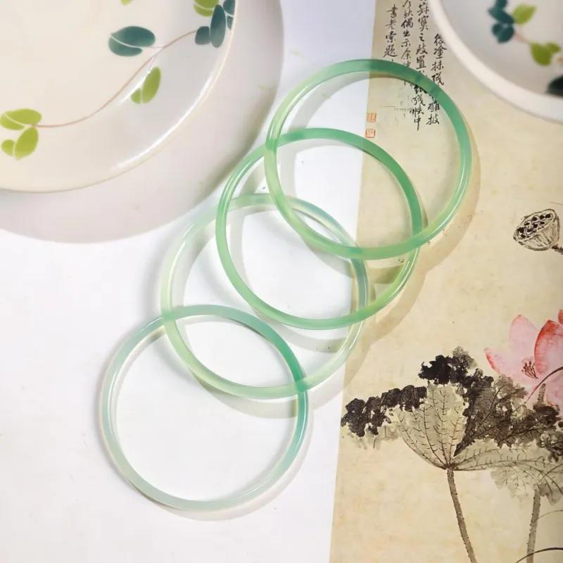 Artisan Lock Heart Jade Chalcedony Bangles Women's-14
