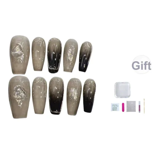 A Few More Cute Magic Mirror Пудра False Nail Трапециоидальный Черный Градиент Французский