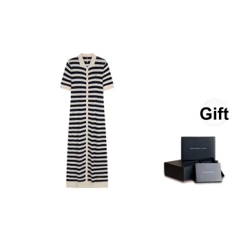 Tommy Hilfiger Short Sleeved Dress Women's Beige White Navy Blue Stripes