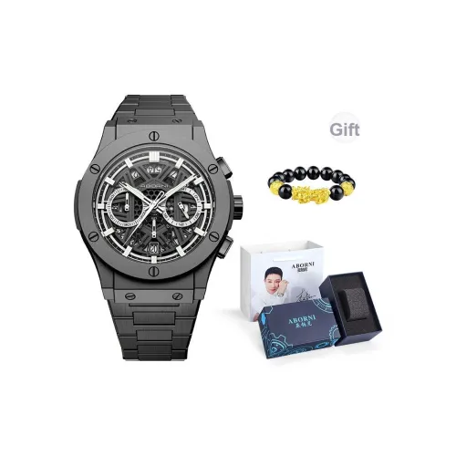 ABORNI Кварцевый механизм ремешок из нержавеющей стали черный циферблат мужские часы