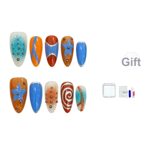 JINGCHANXUE [Механический Панк] Кибер Линии False Nail Миндаль Ins Jump Цвет Металл 14мм