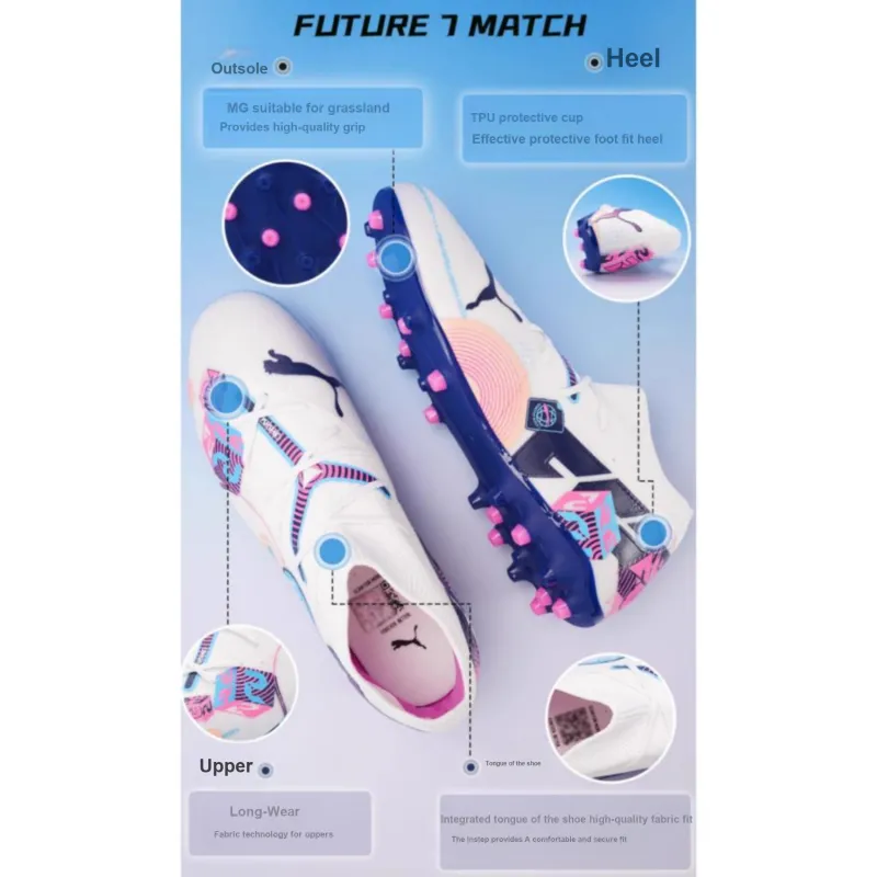 PUMA FUTURE 7 MATCH Anti Slip Wear Resistant Low Top Kids' Soccer Shoes White Kids-2