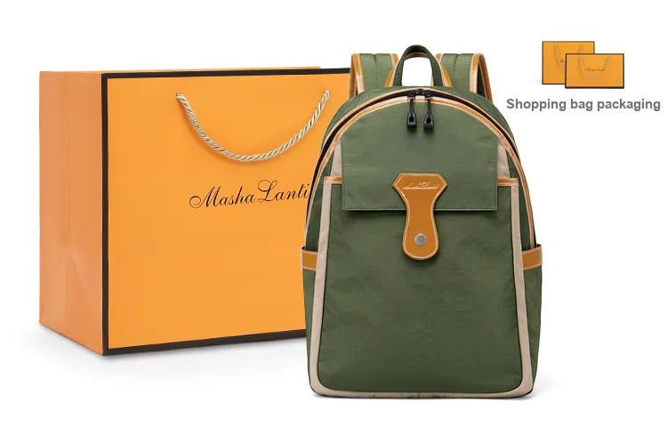 MashaLanti Synthetic Leather Backpack Laptop Bag Backpack Regular Unisex Green And Orange-0