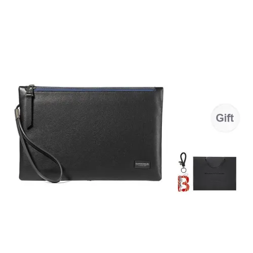 Sharkborough Cow Leather Clutch Zip Bag, Clutch Coin Purse, Cell Phone Pouch Men's Black