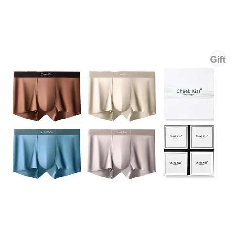 Cheekkiss Подарочная коробка с нижним бельем Мужской Роскошный Сатин Тутовый шелк Боксеры с ластовицей упаковка из 4 штук