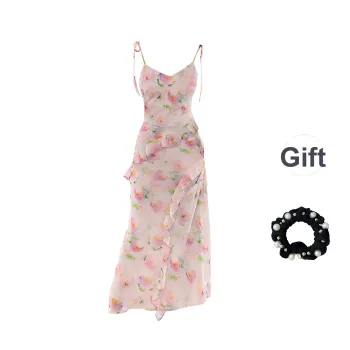 WUSHANSHAN Slip Dresses Women's Pink Purple+Hair Tie Comes With