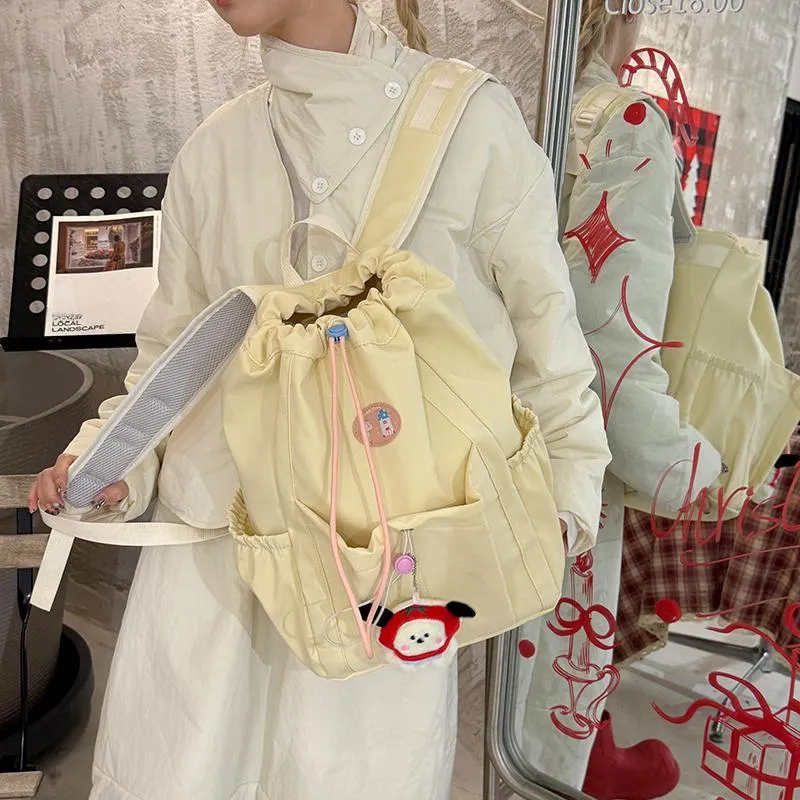 DCLOUD Nylon Fabric Backpack Large Size Unisex White/Blue/Black/Yellow-1