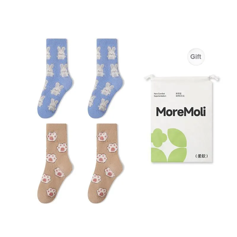 Moremoli Mid Calf Socks Women's 4 Pack Shopping Bag-2