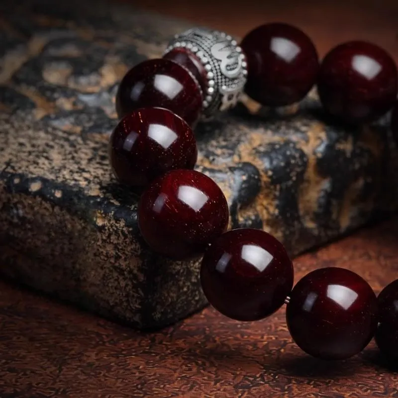 FANGYUANXIAOFU Pterocarpus Plain Circle Beaded Bracelet Men's-2