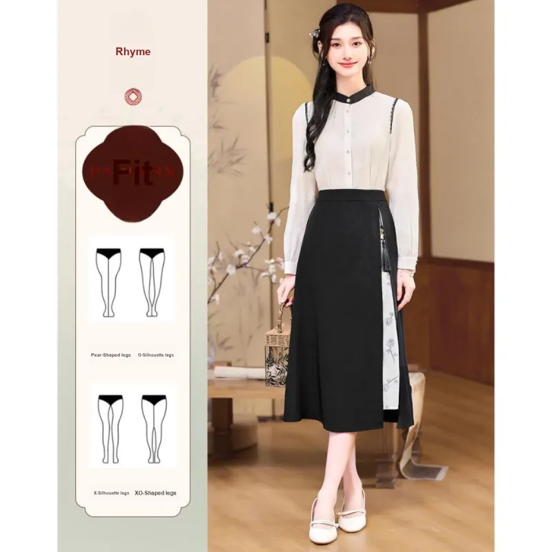 Like The Age Of Water Spring Long Sleeved Dress Loose Fit Women's Black-1