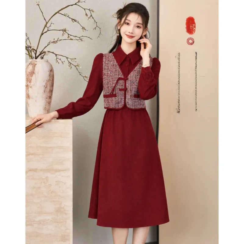 Like The Age Of Water Long Sleeved Dress Regular Women's Red-5