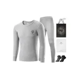 Crew Neck Clothing Sets (Light Gray) 100% cotton Antibacterial/Includes 2 Pairs of Cotton Socks+Shopping Bag