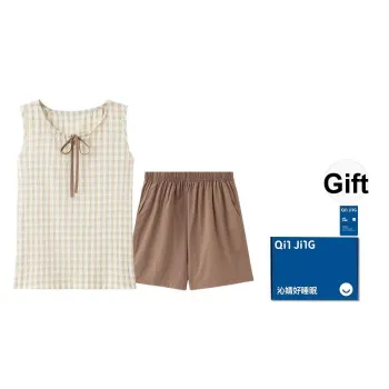 Qin Jing Pajama Set Women's Coffee Plaid