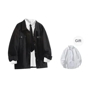 OGEK Denim Jacket Unisex Black Comes With White Shirt+Brooch
