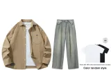 Set (Хаки топ + Грязно-желтые брюки) (Включает рубашку с коротким рукавом)