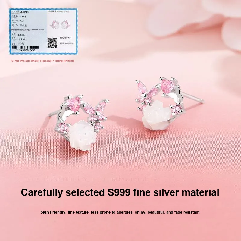MOLADY S925 Silver Stud Earrings Women's-2