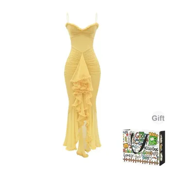 PZHK Slip Dresses Women's Yellow Shopping Bag