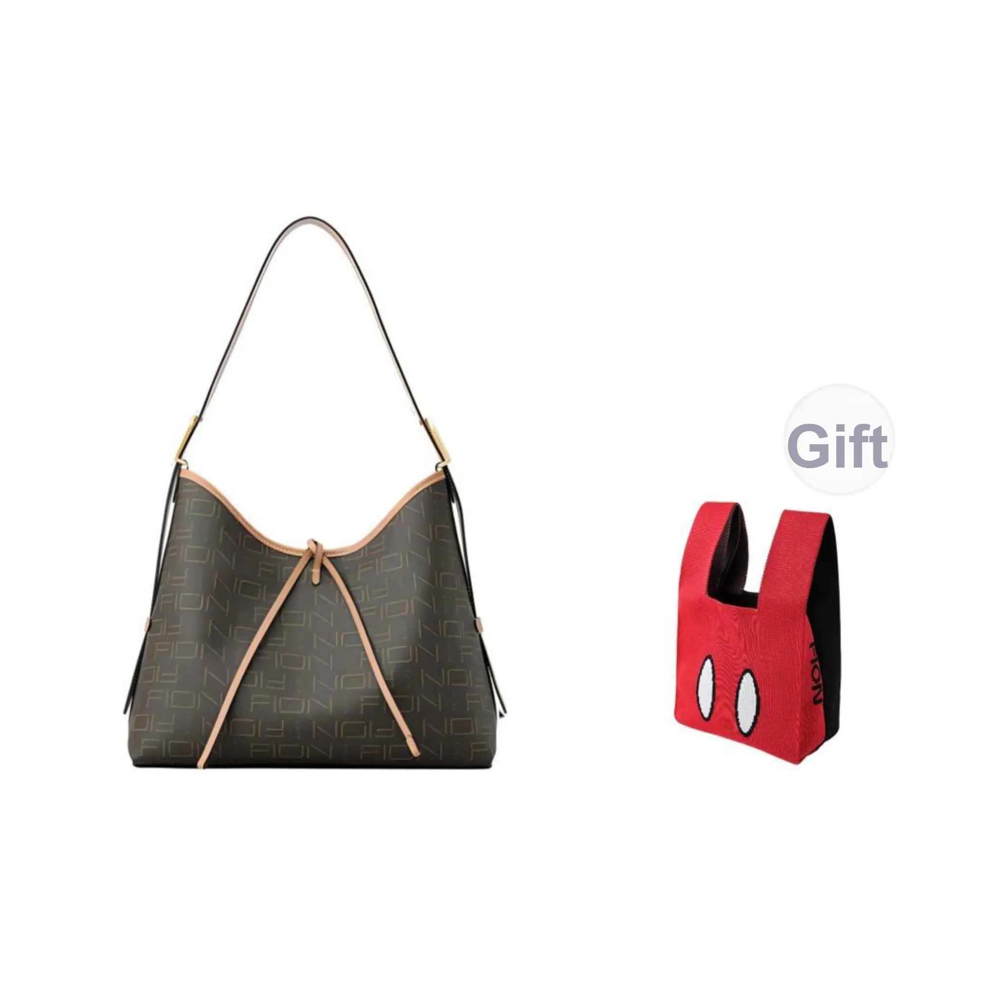 FION Coated Canvas Shoulder Bag Tote Shopping Bag Crossbody Bag Medium Size Women's Multicolor