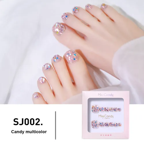Miss Candy Многоцветный Ручной работы Ногти False Nail Короткий Квадрат Прозрачный Телесный Блестки