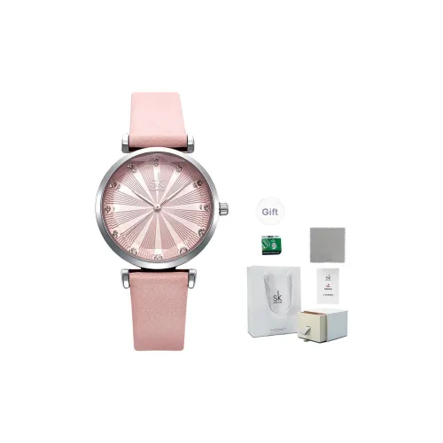 SHENGKE Кварцевый механизм кожаный ремешок женские часы синий циферблат