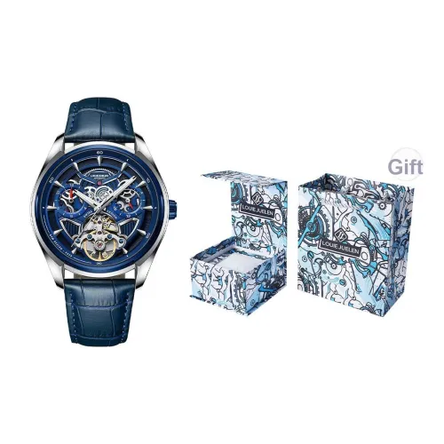 LOUIE JUELEN Spacecraft Collection Механическое устройство Естественная кожа Ремешок Часы Мужские часы Синий циферблат