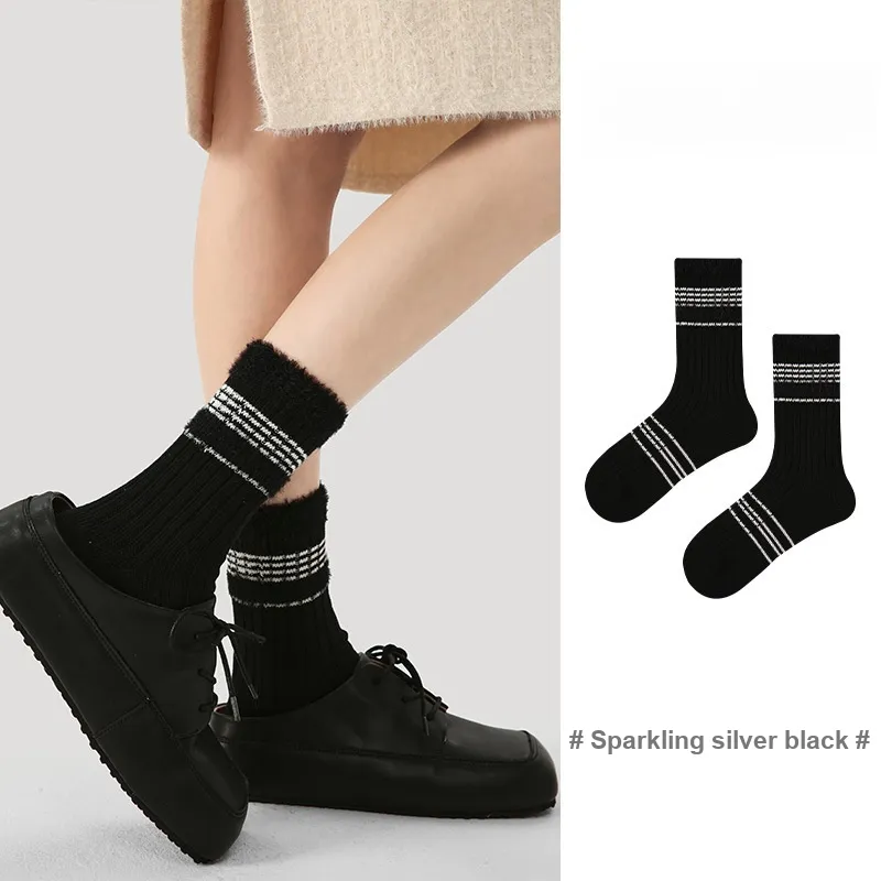 Vine Color Mid Calf Socks Unisex 3 Pack Sparkling Silver Black-2