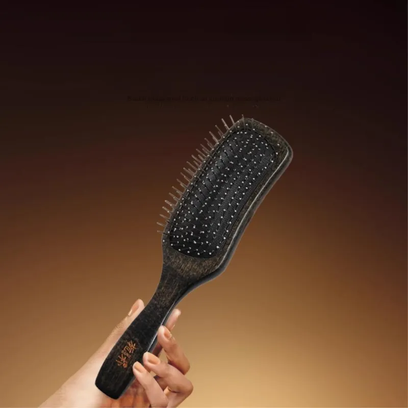 ZHIPU Beech Wood Steel Needle Air Cushion Comb Long Handle Curved Shape, Ergonomically Fitted To Head Form-1