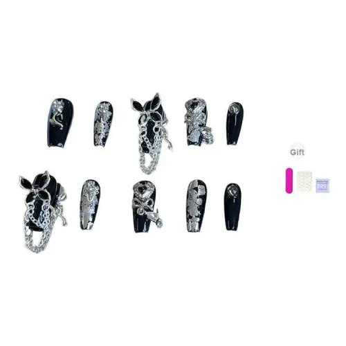 XIBI Бабочка Цепочка Цветочный дизайн Бахрома Большой Бабочка False Nail Пирамидальный Черный Jump Цвет