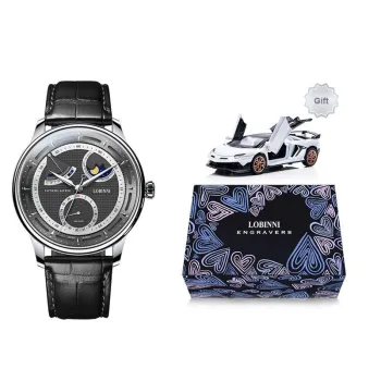 LOBINNI L Automatic Mechanical Movement Genuine Leather Strap Watch Men's Watches White Dial