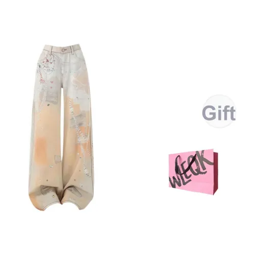 WLEQK Граффити Оранжевый Женские Джинсы