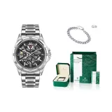 Premium Bracelet Square Box-Silver Case Black Dial Silver Steel Band