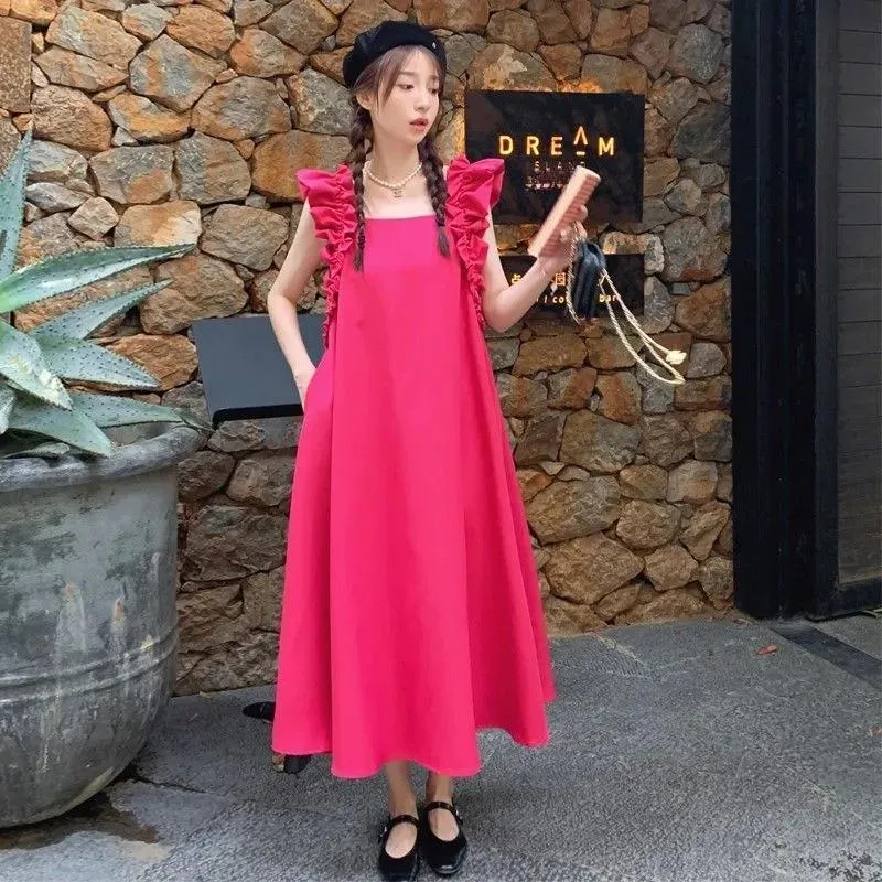 Vine Color Sleeveless Dress Women's Red-2