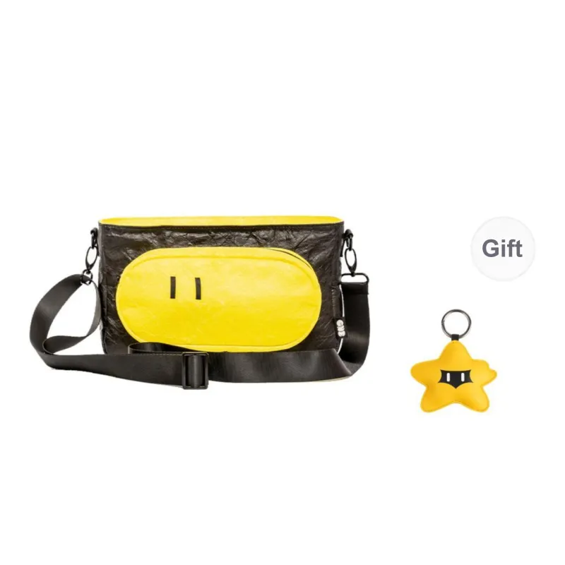 One Person's Planet DuPont Paper Crossbody Bag Medium Size Unisex Black Yellow-3