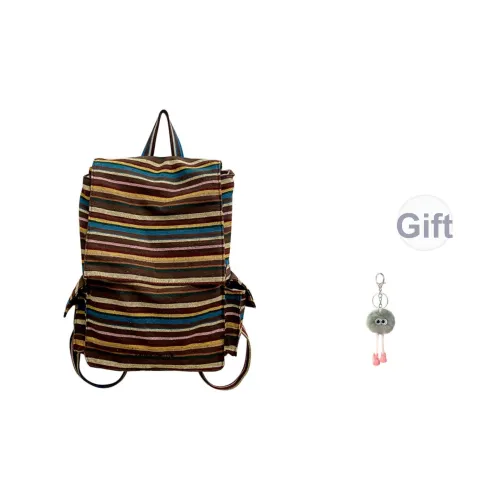 KAMLUI Холст Рюкзак Стандартный Унисекс Коричневый Полосы Бежевый Полосы Синие Полосы