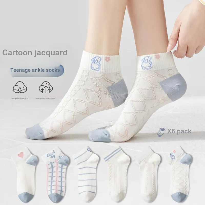 MIIOW Mid Calf Socks Women's 6 Pack Ivory-1