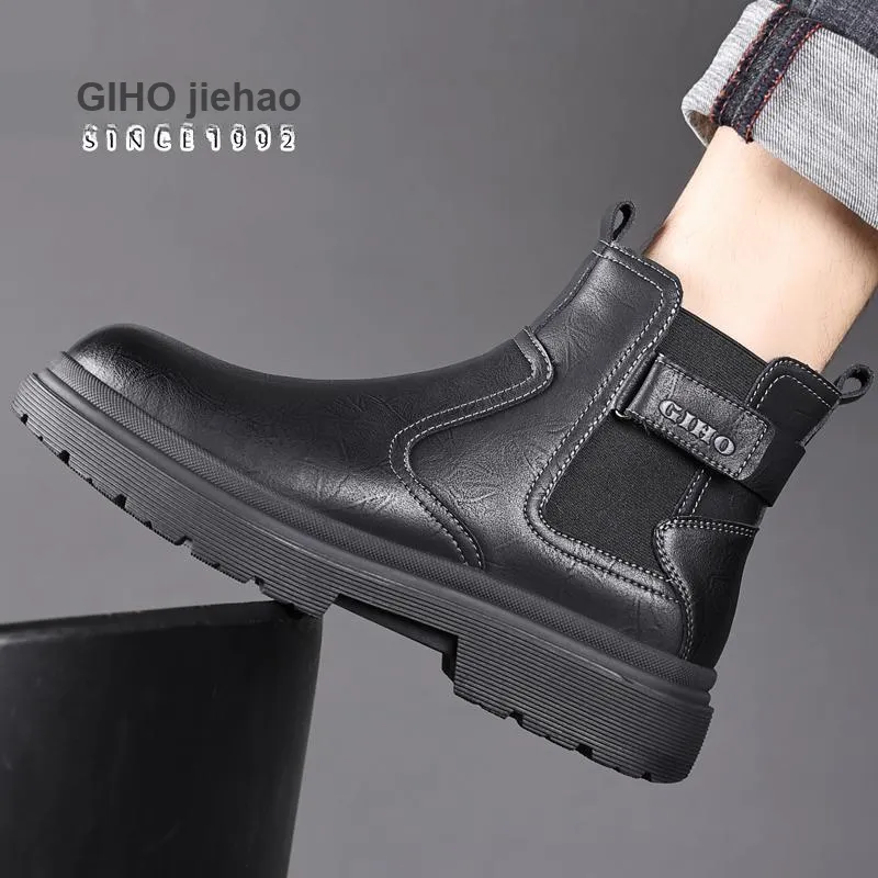 GIHO Ankle Boots Medium Heel Men's Black-4